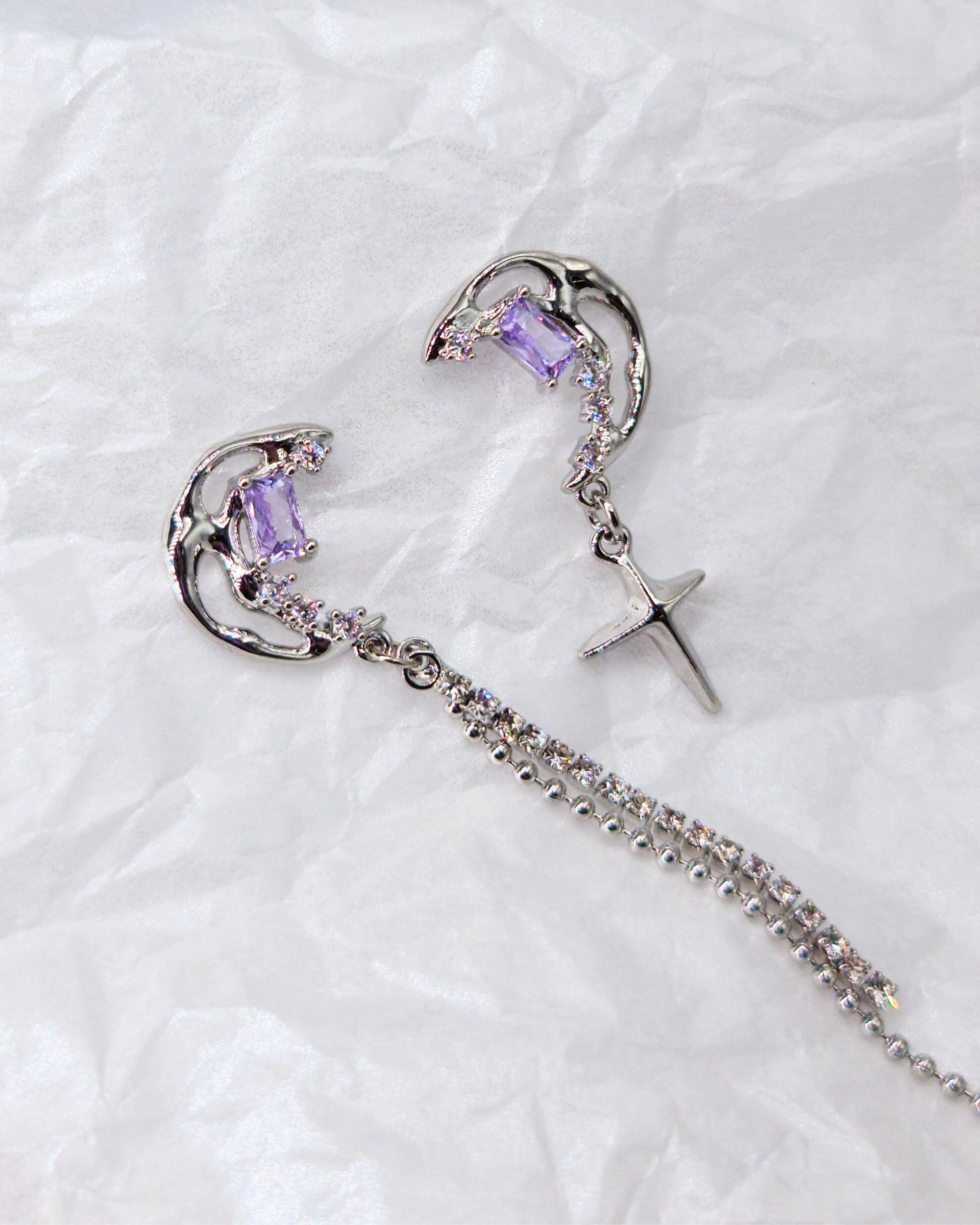 Lavender Moon Mismatched Earrings - Nikaneko